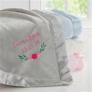 Floral Embroidered Grey Baby Blanket - 21731-G