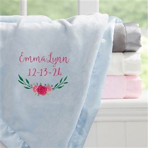 Floral Embroidered Blue Baby Blanket - 21731-B