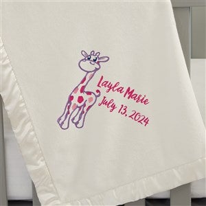 Giraffe Embroidered Ivory Baby Blanket - 21736-I