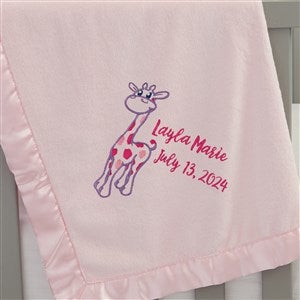 Giraffe Embroidered Pink Baby Blanket - 21736-P