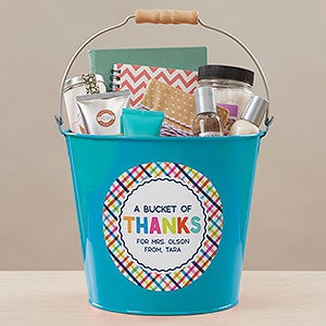 Bucket of Thanks Personalized Large Metal Bucket- Turquoise - 21760-TL