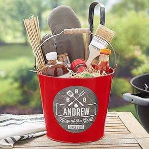 BBQ Time Personalized Red Metal Bucket - 21761