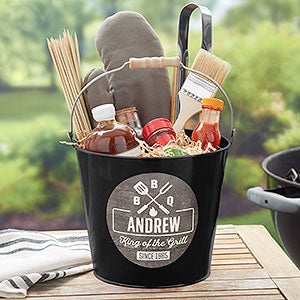 BBQ Time Personalized Black Metal Bucket - 21761-B