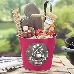 BBQ Time Personalized Pink Metal Bucket - 21761-P