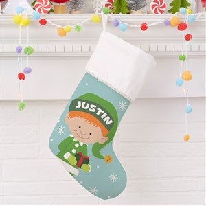 Christmas Elf Characters Personalized Ivory Christmas Stockings - 21842-I