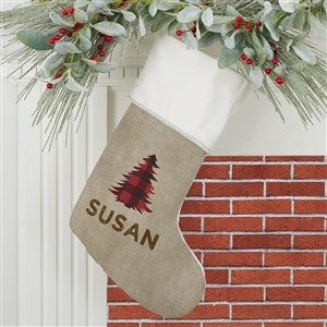 Cozy Cabin Buffalo Check Personalized Ivory Christmas Stockings - 21844-I