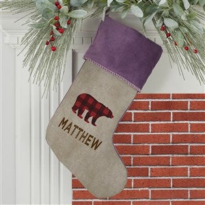 Cozy Cabin Buffalo Check Personalized Purple Christmas Stockings - 21844-P