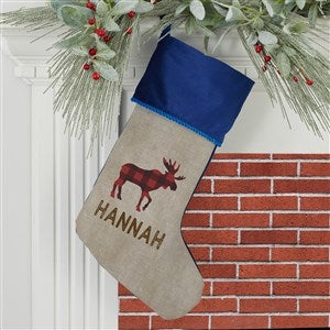 Cozy Cabin Buffalo Check Personalized Blue Christmas Stockings - 21844-BL