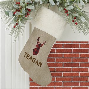 Cozy Cabin Buffalo Check Personalized Ivory Faux Fur Christmas Stockings - 21844-IF