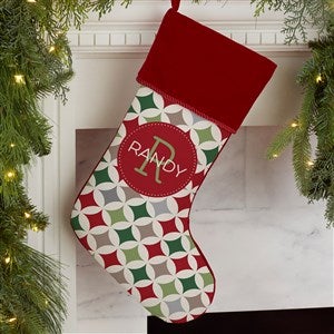 Geometric Pattern Personalized Burgundy Christmas Stockings - 21848-B