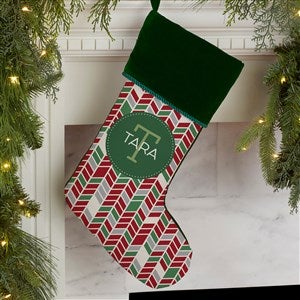 Geometric Pattern Personalized Green Christmas Stockings - 21848-G