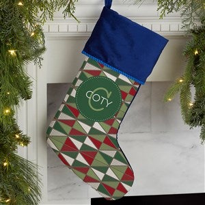 Geometric Pattern Personalized Blue Christmas Stockings - 21848-BL