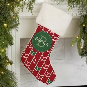 Geometric Pattern Personalized Ivory Faux Fur Christmas Stockings - 21848-IF
