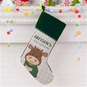 Baby Moose Personalized First Christmas Green Stocking - 21858-G