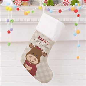 Baby Moose Personalized First Christmas Ivory Stocking - 21858-I