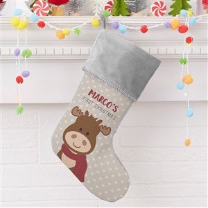 Baby Moose Personalized First Christmas Grey Stocking - 21858-GR