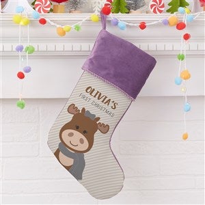 Baby Moose Personalized First Christmas Purple Stocking - 21858-P