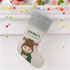 Baby Moose Personalized First Christmas Grey Faux Fur Stocking - 21858-GF