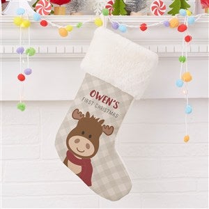 Baby Moose Personalized First Christmas Ivory Faux Fur Stocking - 21858-IF