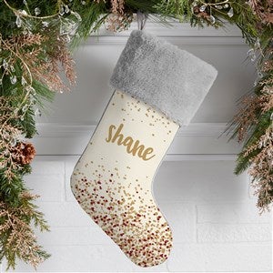 Sparkling Name Personalized Grey Faux Fur Christmas Stocking - 21872-GF