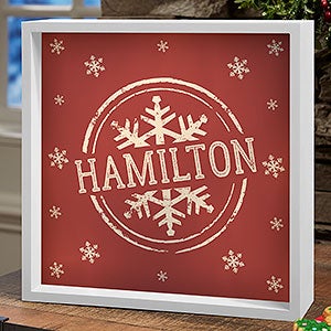 Stamped Snowflake Personalized 10x10 Ivory LED Shadow Box - 21873-I-10x10