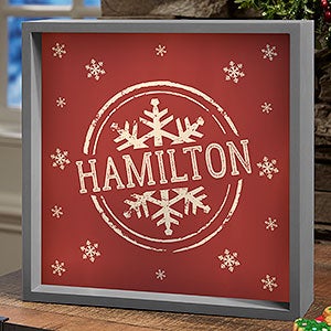 Stamped Snowflake Personalized 10x10 Grey LED Shadow Box - 21873-G-10x10
