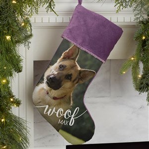 Woof & Meow Personalized Pet Photo Purple Christmas Stockings - 21884-P