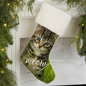 Woof & Meow Personalized Pet Photo Ivory Faux Fur Christmas Stockings - 21884-IF