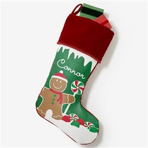 Gingerbread Characters Personalized Burgundy Christmas Stockings - 21885-B