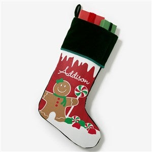 Gingerbread Characters Personalized Green Christmas Stockings - 21885-G