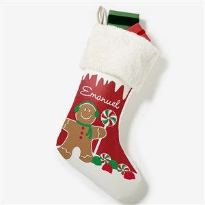 Gingerbread Characters Personalized Ivory Faux Fur Christmas Stockings - 21885-IF