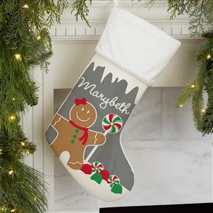 Gingerbread Characters Personalized Ivory Christmas Stockings - 21885-I