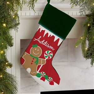 Gingerbread Characters Personalized Green Christmas Stockings - 21885-G