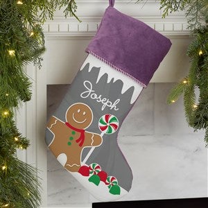 Gingerbread Characters Personalized Purple Christmas Stockings - 21885-P