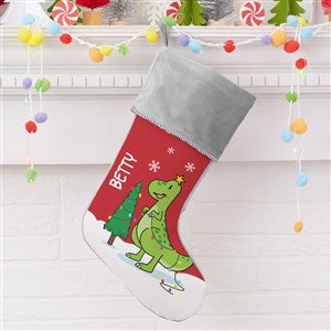 Dinosaur Personalized Grey Christmas Stocking - 21887-GR