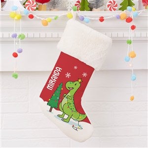 Dinosaur Personalized Ivory Faux Fur Christmas Stocking - 21887-IF