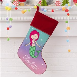 Mermaid Personalized Burgundy Christmas Stockings - 21888-MB