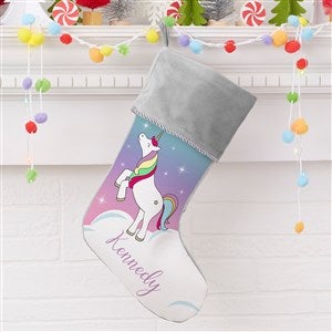 Unicorn Personalized Grey Christmas Stockings - 21888-UGR