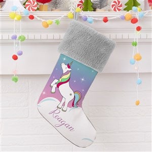 Unicorn Personalized Grey Faux Fur Christmas Stockings - 21888-UGF
