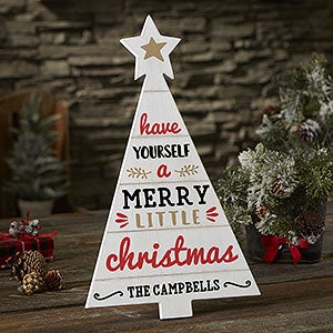 Farmhouse Merry Little Christmas Personalized Whitewashed Wood Tree - 21890