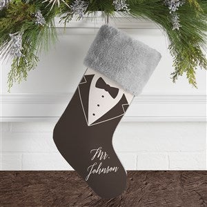Bride & Groom Personalized Grey Faux Fur Christmas Stockings - 21892-GF