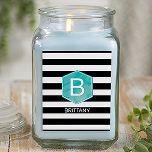 Modern Stripe Personalized 18 oz. Linen Candle Jar - 21895-18CW
