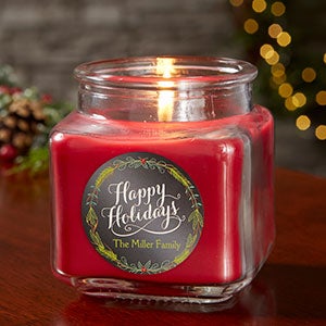 Happy Holidays Personalized 10 oz. Cinnamon Spice Candle Jar - 21910-10CS