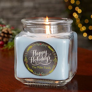 Happy Holidays Personalized 10 oz. Linen Candle Jar - 21910-10CW