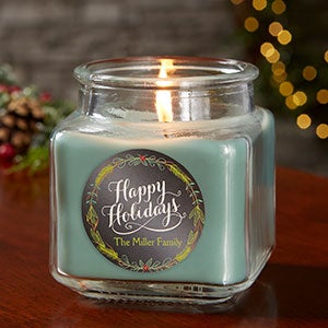 Happy Holidays Personalized 10 oz. Eucalyptus Mint Candle Jar - 21910-10ES
