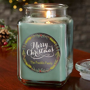 Happy Holidays Personalized 18 oz. Eucalyptus Mint Candle Jar - 21910-18ES
