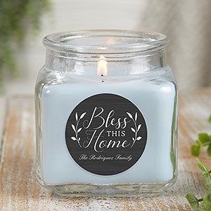 Bless This Home Personalized 10 oz. Linen Candle Jar - 21913-10CW