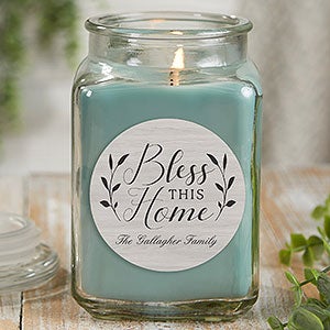 Bless This Home Personalized 18 oz Eucalyptus Mint Candle Jar - 21913-18ES