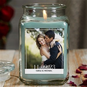 Our Wedding Photo Personalized 18 oz. Eucalyptus Mint Candle Jar - 21920-18ES