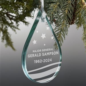 Military Memorial Teardrop Engraved Premium Glass Ornament - 21958-P